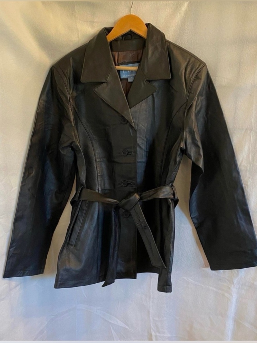 Edge Italian Fashions Women's Black Leather Jacket with Belt Size M